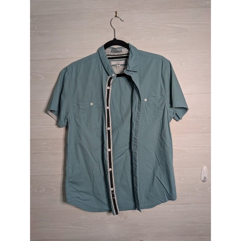 PD&C Men's M Blue Short Sleeve Shirt SLIM FIT Stretch Cotton Casual TRENDY Teal
